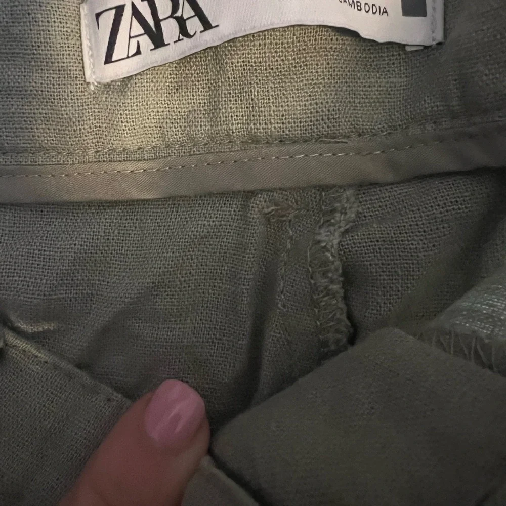 Zara Women's Khaki/green pants linen/cotton blend